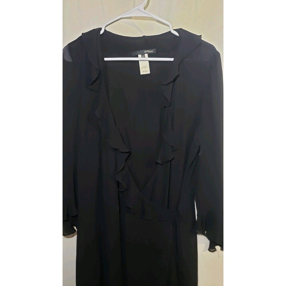 Vintage Les Copains 100% Silk Dress Made In Italy Size IT 44 (US 8) Ruffle Black - Picture 2 of 11